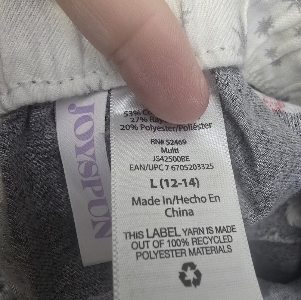 Joyspun Womens Gray Pajama Pants with Festive Print, Size L - Picture 3 of 3